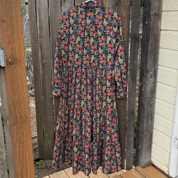 Boden Cotton Black Floral Tiered Maxi Shirt Dress Sz 8R - Picture 11 of 15